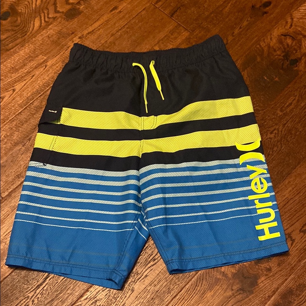 Hurley Kids Swim Trunks - Black, Yellow, Blue